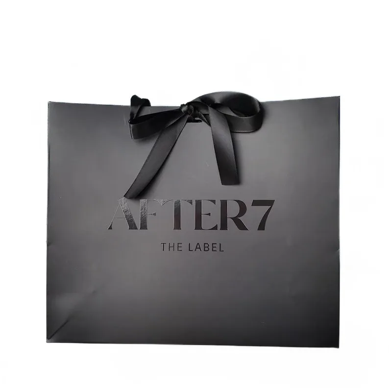 custom logo Personalized gift paper Bag with satin ribbon handles for your business, presentation, event, party