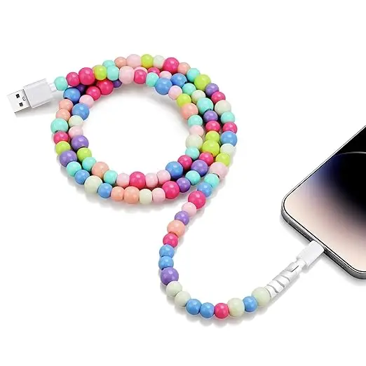 USB-кабель 66 Вт кабель для быстрой зарядки стильный и прочный с бисером зарядный шнур совместим iPhone 16 Pro 15 Plus Max Samsung