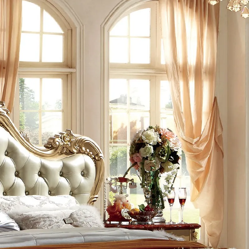 Luxury Champagne Gold King Size Wood Beds Classic Bedroom Furniture