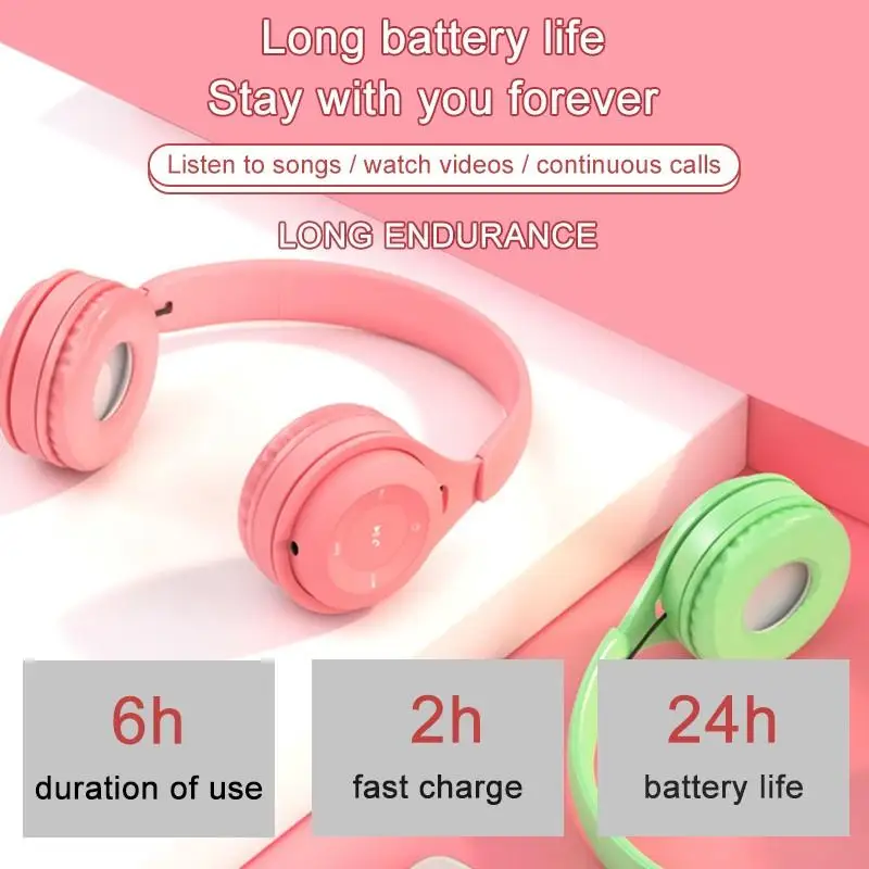 Blue tooth Wireless Headphones Macaron Color Hifi Music Earphones Can Inserted TF Card Gaming Headset