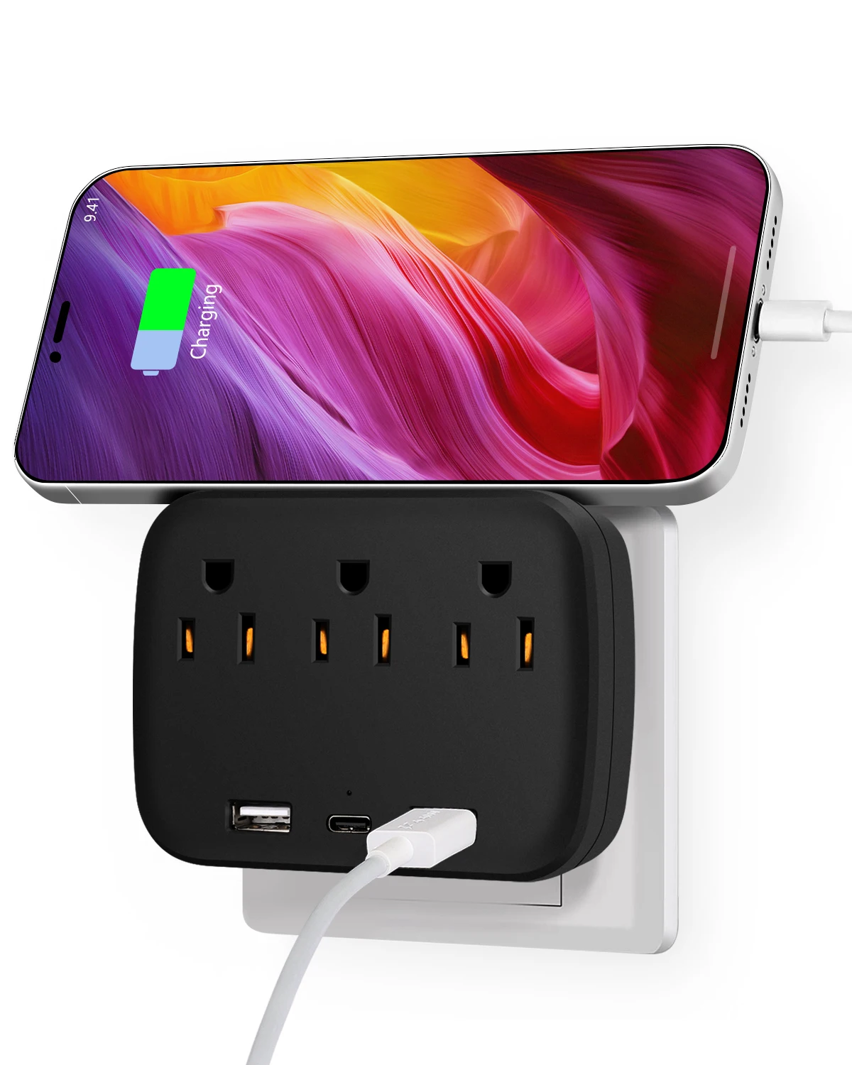 Outlet Extender USB Wall Charger Surge Protector Power Strip 3 Multiple outlets with 2 Charging Ports 1 Type C Power Strip