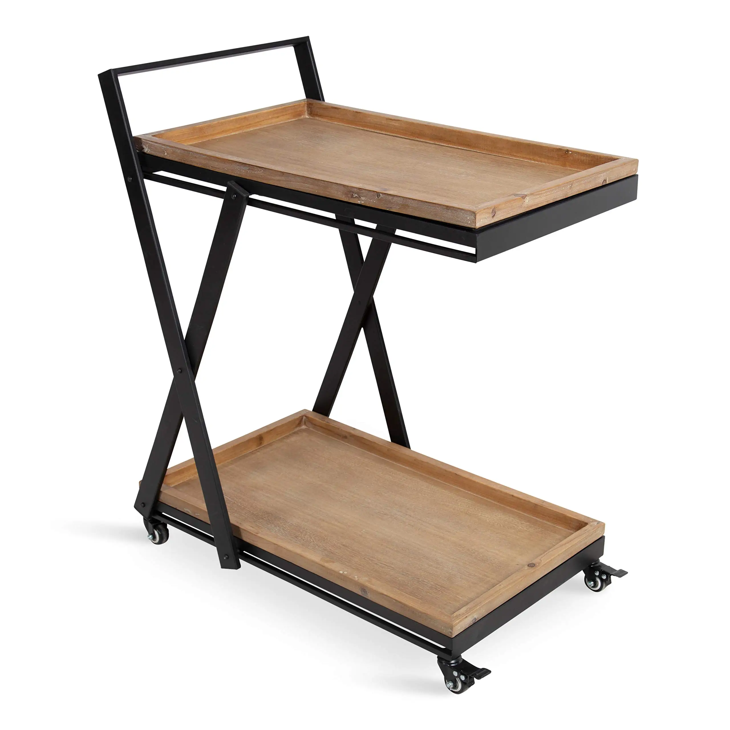 Dining room hand luxury steel wood service cart 2 tier 4 wheeled food liquor trolley Versatile Serving Cart Style Bar Cart