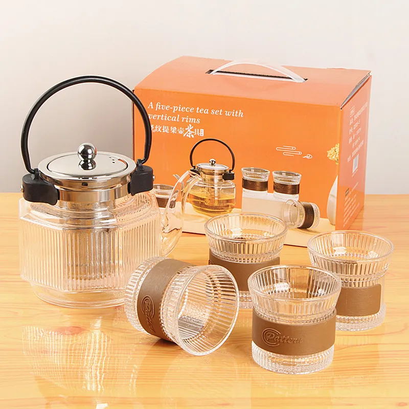 Heat Resistant Glass Teapot Tea Cup Set Home Kitchen Drinkware Glass Coffee Water Teapot Set