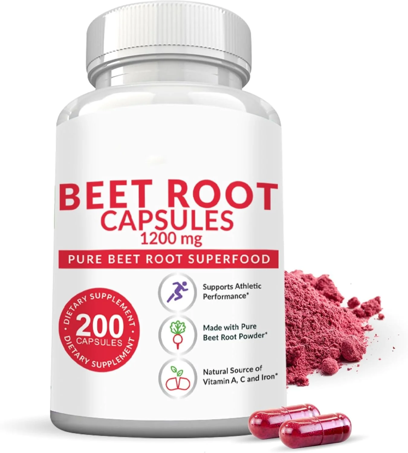 Herbal supplements Beet Root Capsules 1200mg Per Serving Beet root Powder Supports Athletic Performance Digestive Immune System