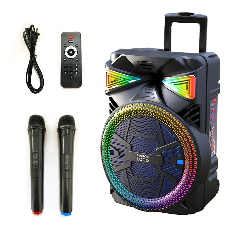 15 Inches Grill Design Portable Outdoor Active Bluetooths Karaoke Bass Trolley Speaker With Woofer