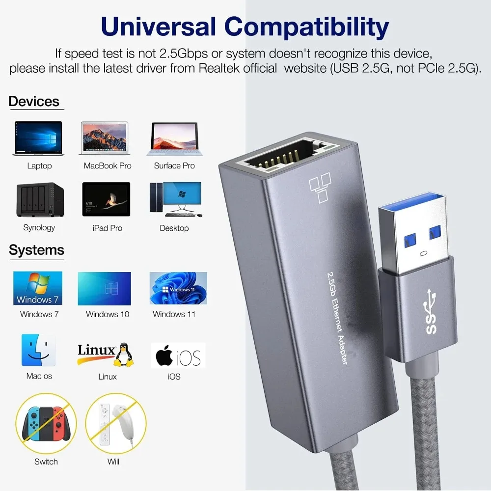 Custom Logo Type C To LAN 2.5G Gigabit Ethernet Adapter Wired 2500Mbps USB to RJ45 Adapter For PC Phone