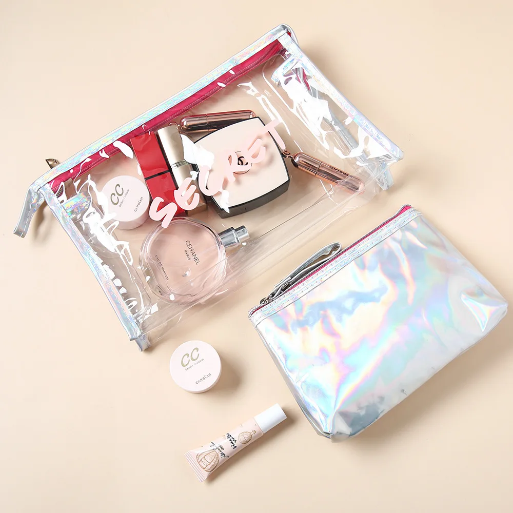 Оптовая продажа оптом основа для макияжа, для путешествий, чехол ТПУ cosmeticos cosmetiquera голографический лазер прозрачная косметичка