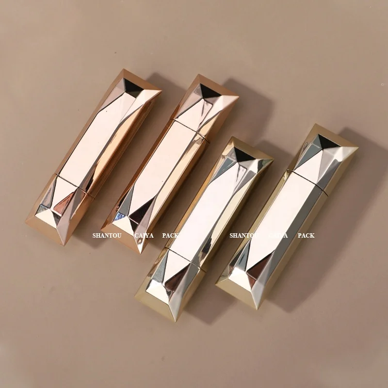 CAIYA PACK Bling glitter shiny gold plastic unique lipstick tubes Custom Lipstick Container lip gloss packaging