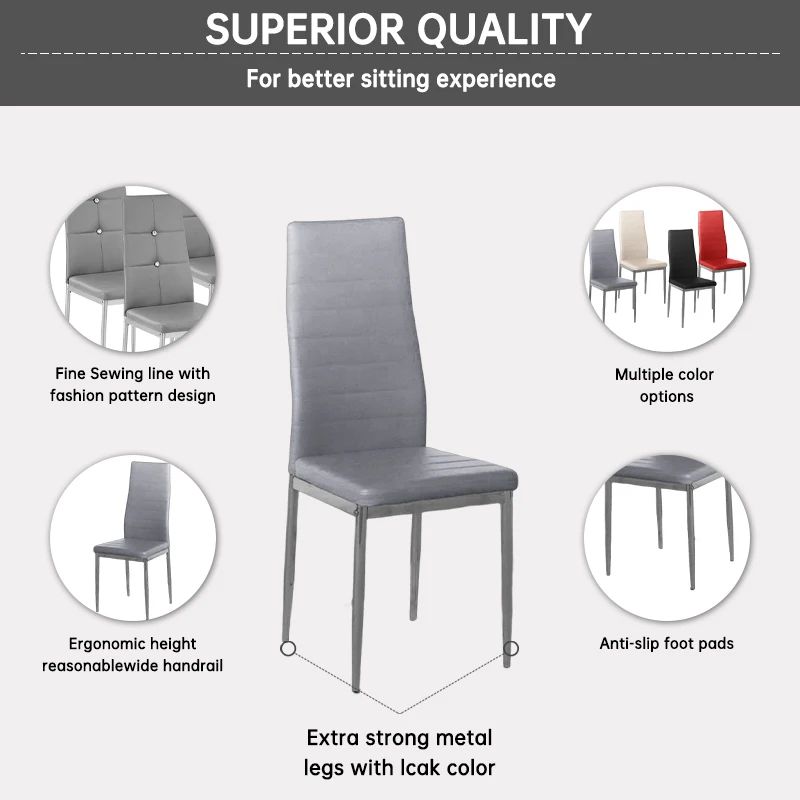 Hotel restaurant black pu leather banquet seat and metal leg chairs high back PU leather dining chair