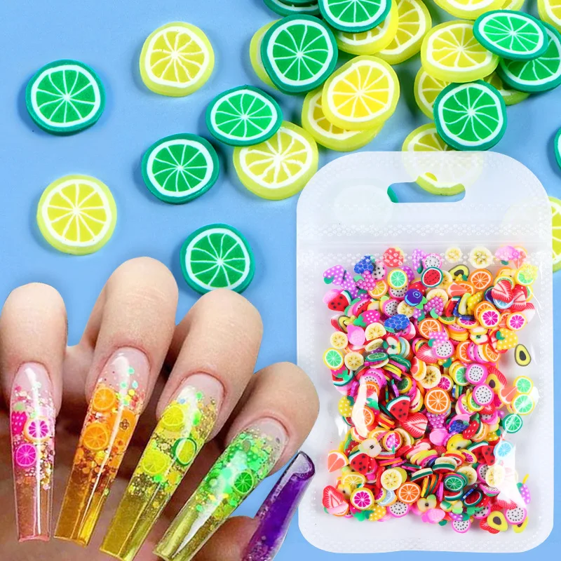 Wholesale Phone Cup Craft Nail Art Charms Accessories 3D Heart Strawberry Kawaii Fruit Polymer Clay Slices