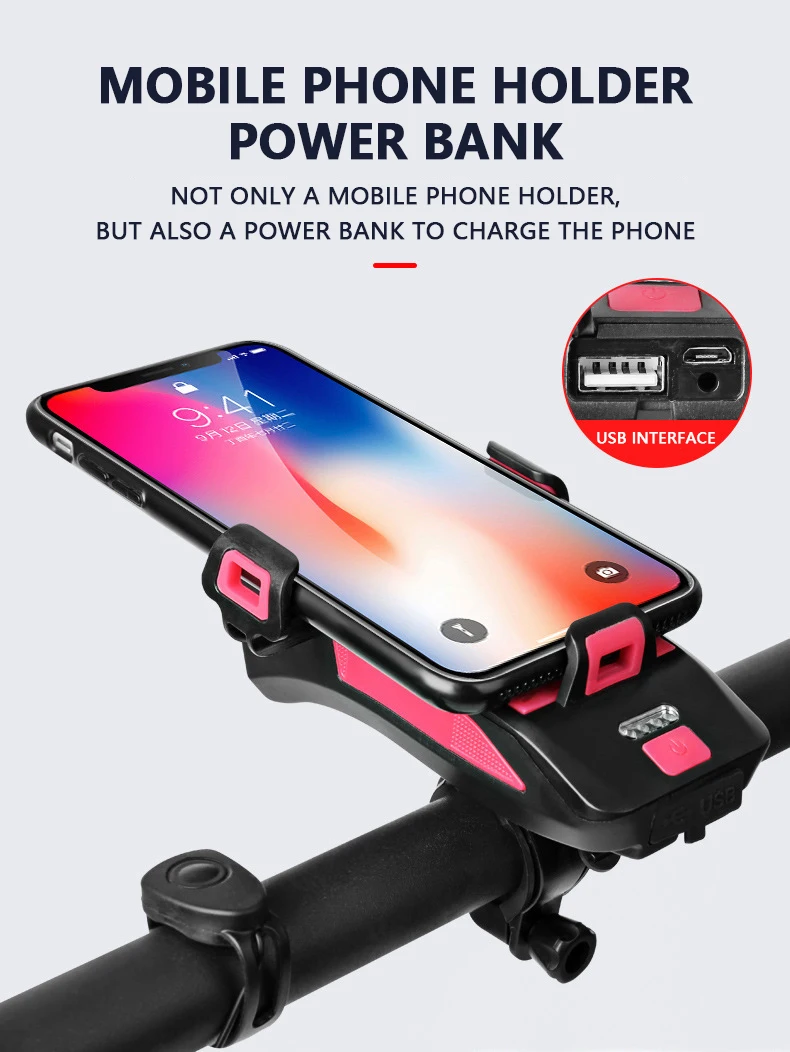 2000AH and 4000AH battery capacity USB mobile phone holder power bank bicycle bike front LED lamp light