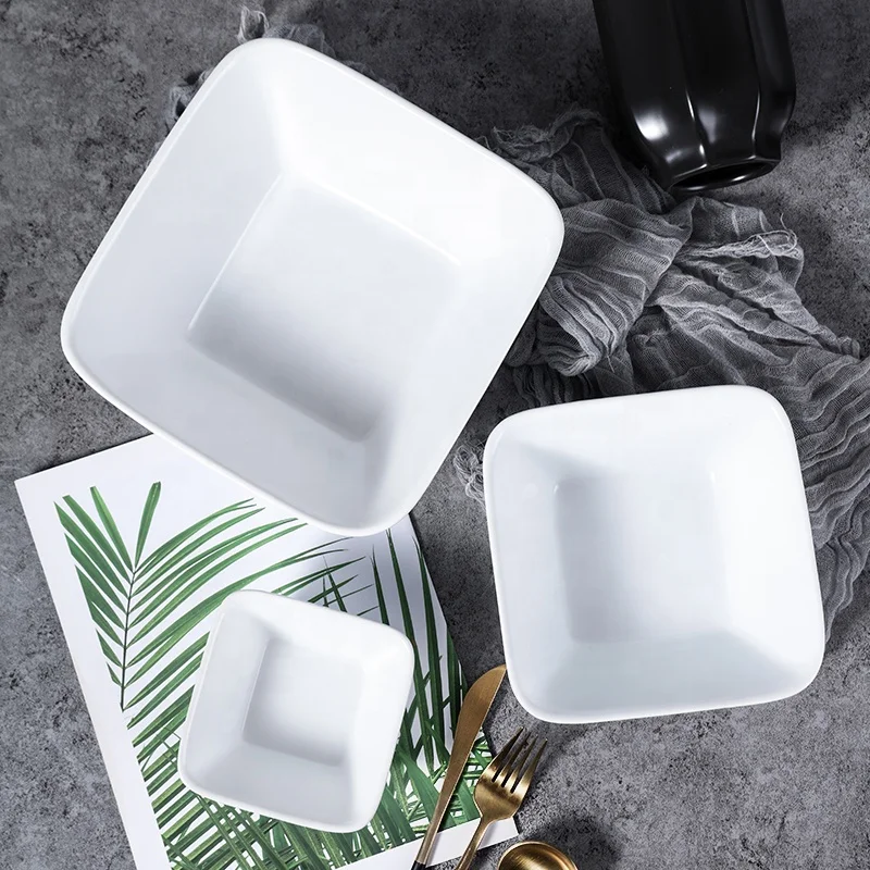 Wholesale white hotel restaurant square ceramic rice soup salad bowl
