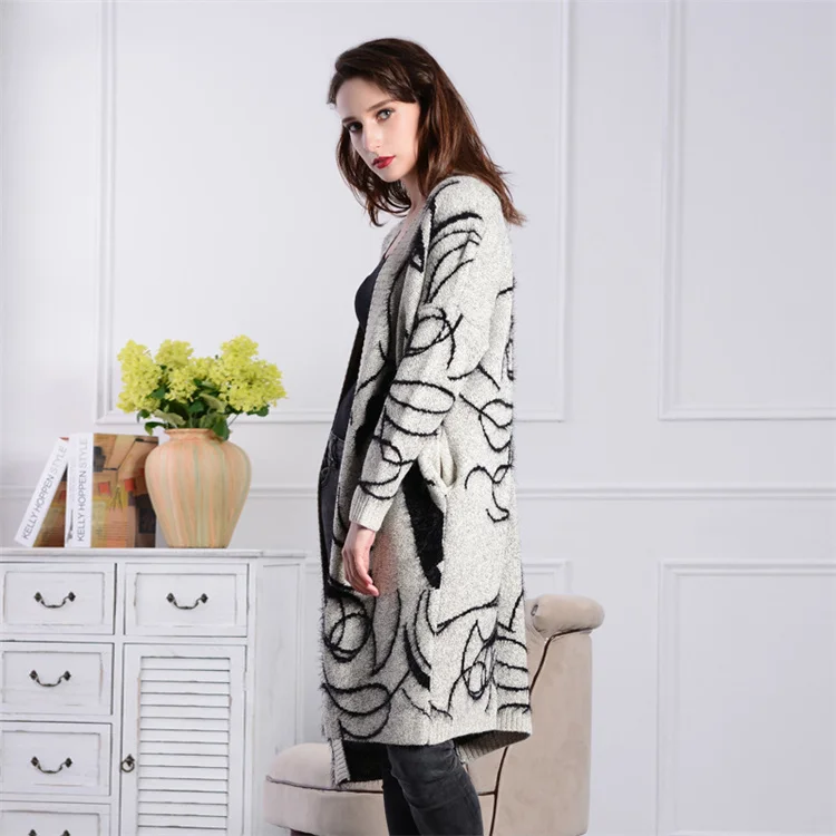Fashion unique design ladies long cardigan sweaters
