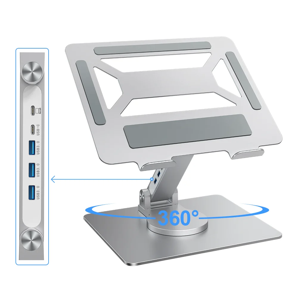 USB HUB USB3.0*4 5Gbps with Adjustable Laptop Stand,foldable Aluminum Computer Holder Compatible with Laptop and Tablet
