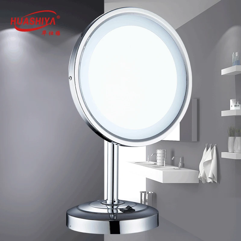 Fashion single sided LED light cosmetic table shaving stainless steel magnifying metal framed vanity mirror for hotel
