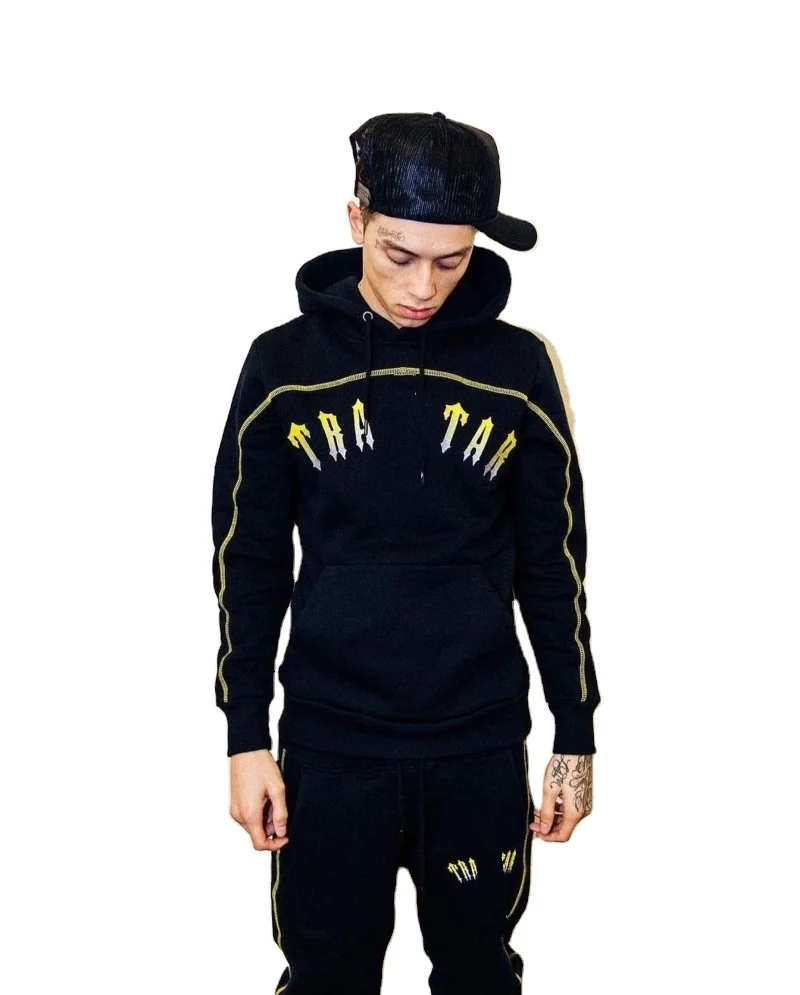 Hip hop unisex sports wear embroidered tracksuit zipper hoodies pants men joggers blank plain tracksuits unisex