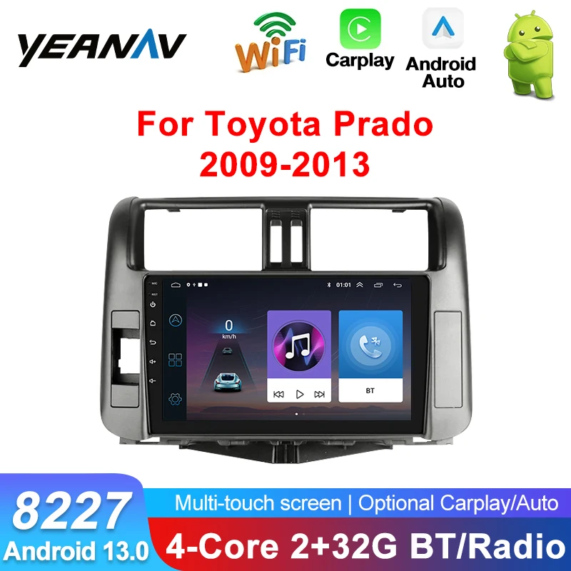 9inch Android13 Car Multimedia GPS Navigation Radio Player For Toyota Prado DVD Player With Wireless Carplay Auto Video Out