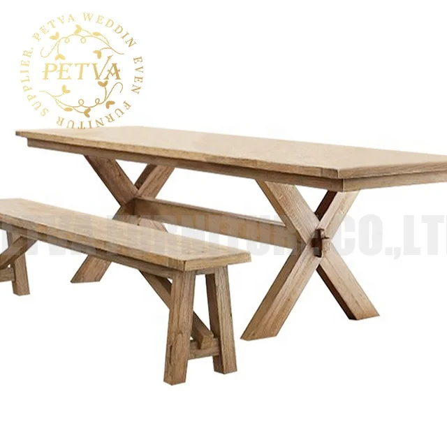 Real wood cross leg wood picnic banquet dinning room wood table for wedding