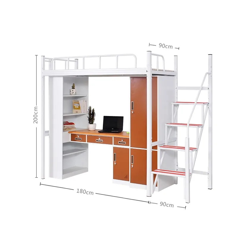 New Design Steel apartment bed dormitory loft bunk bed  with storage wardrobe and cabinet