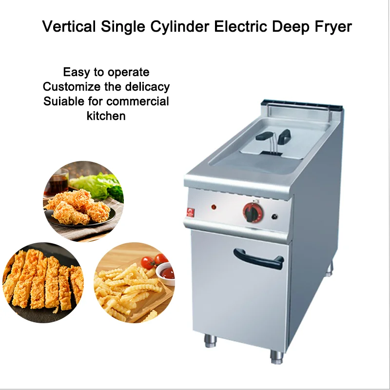 Commercial Kitchen Equipment 380 V Vertical Single Cylinder 1 Basket Electric Deep Fryer with Cabinet