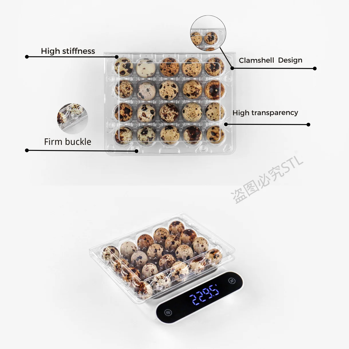 20 24 30 Holes Clear Disposable Clamshell Plastic Packaging Quail Egg Trays