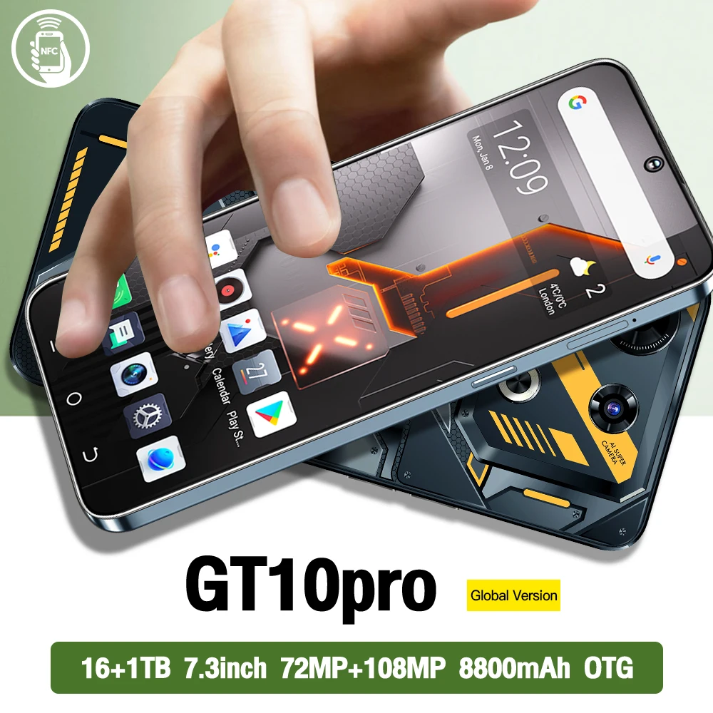 Оригинальный GT10 Pro новый смартфон 5G 6 8 дюймов Android 11 глобальная Версия 16 ГБ + 512 разблокированный мобильный телефон клон