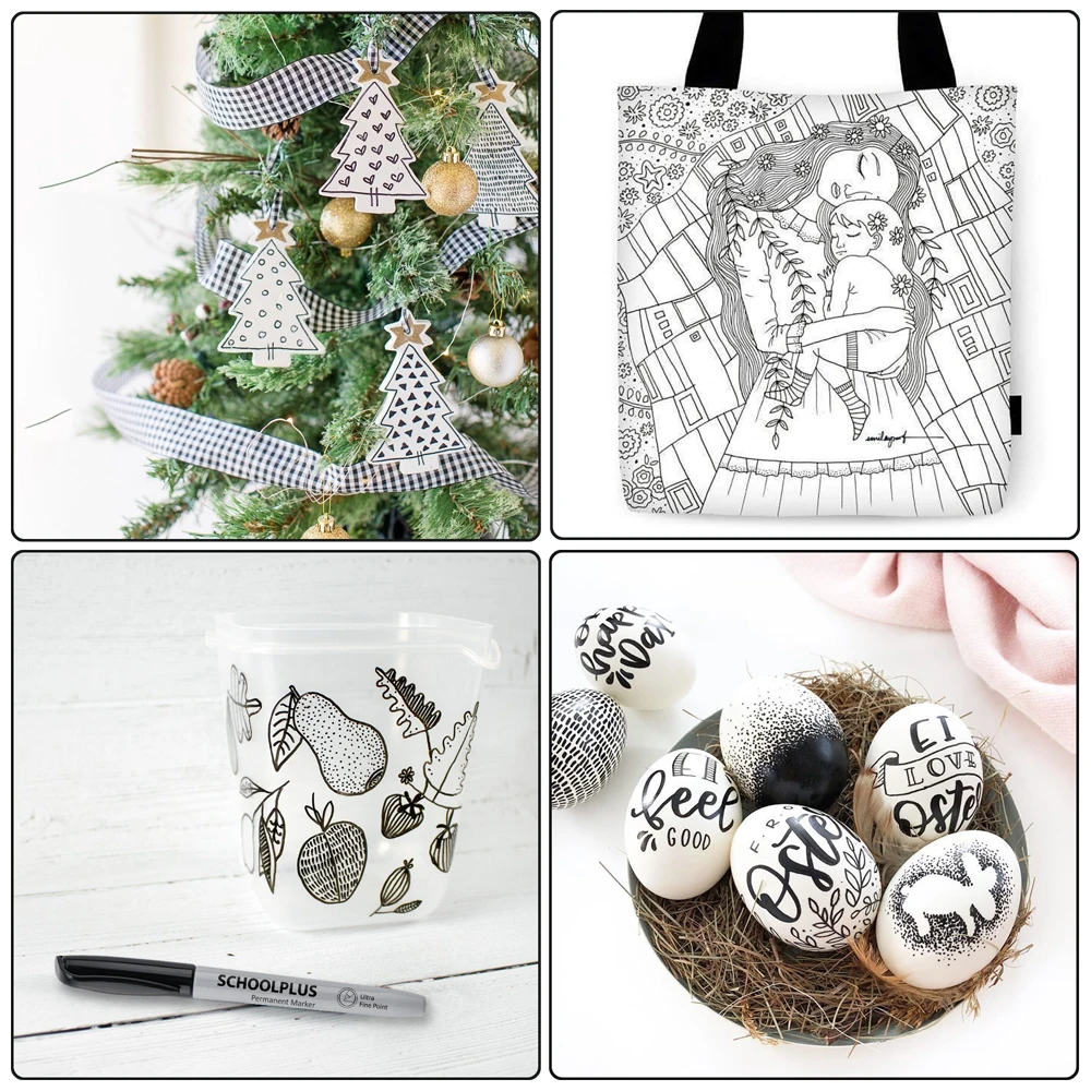 0.4mm Black Ultra Fine Point Permanent Markers, Felt Tip Pens Works on Plastic, Wood, Stone, Metal and Glass