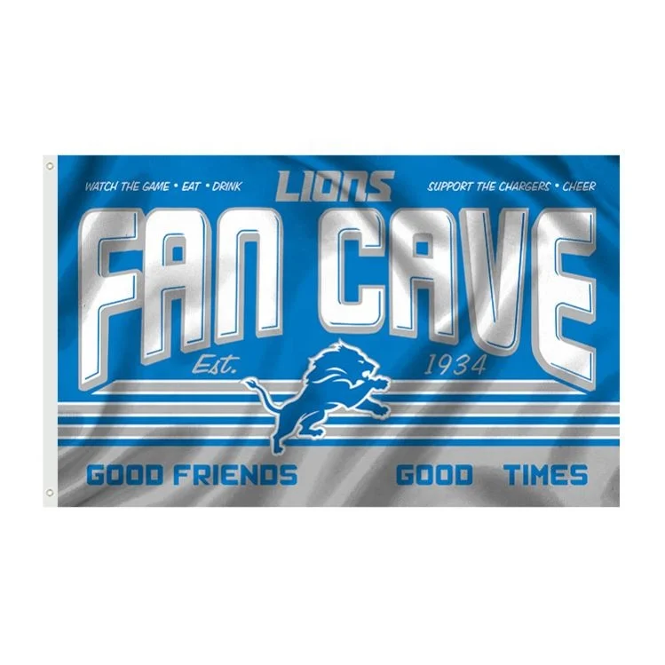 Hot Sale Custom 3X5ft  Team Outdoor Football Sports Banners With Helmet Detroit Lions Flags