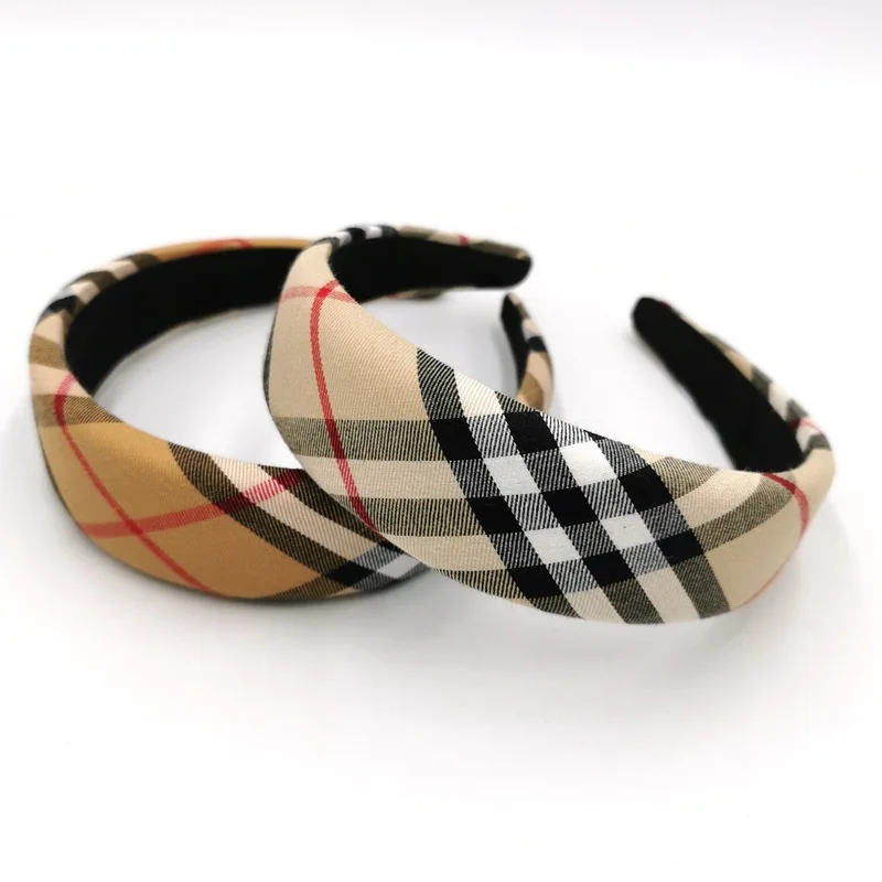 Luxury Designer 3cm/4cm Width Sponge Headband Plaid Pattern Hair Scrunchies Hair Band For Women Accesorios Para El Cabello