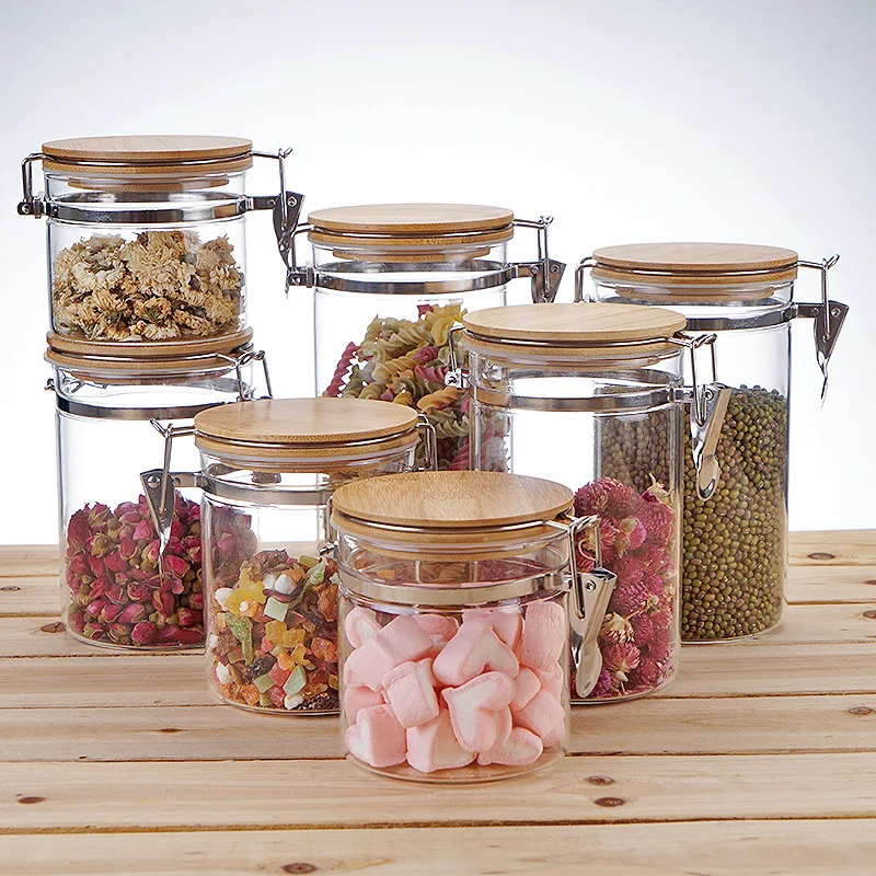 Transparent 600ml 750ml jars glass storage air tight glass storage food jars clip top