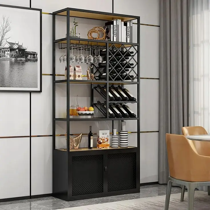 Modern luxury bar cabinet red wine cellar bar storage display whiskey wine display cabinet with rattan doors