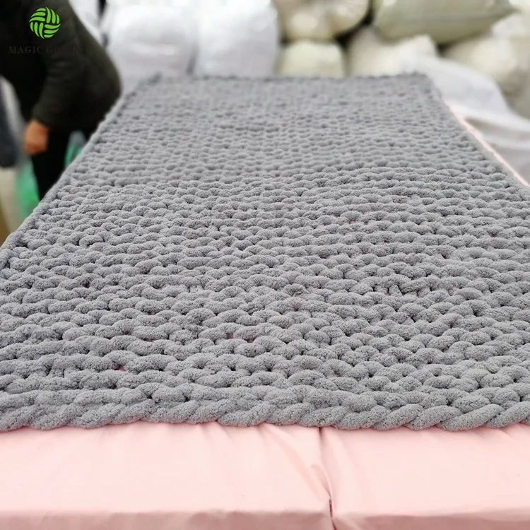 polyester thick chunky micro chenille  0.1s 2-2.5cm  jumbo yarn hand knitting hat rug plaid throw blanket