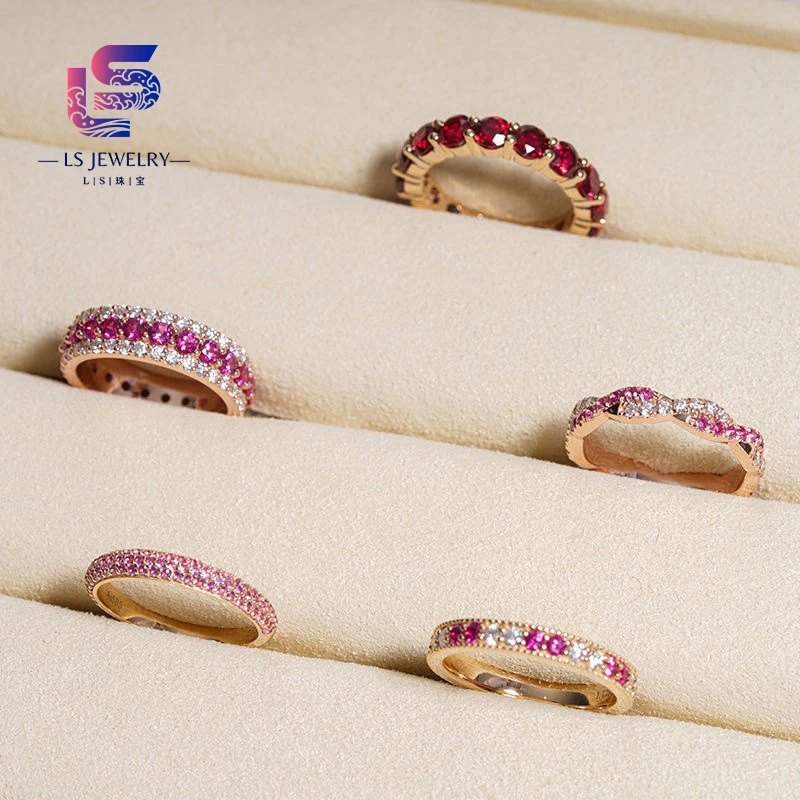 Colorful Diamond Wedding Band Jewelry Red Ruby Sapphire Gemstone 14k Solid Gold Wedding Ring