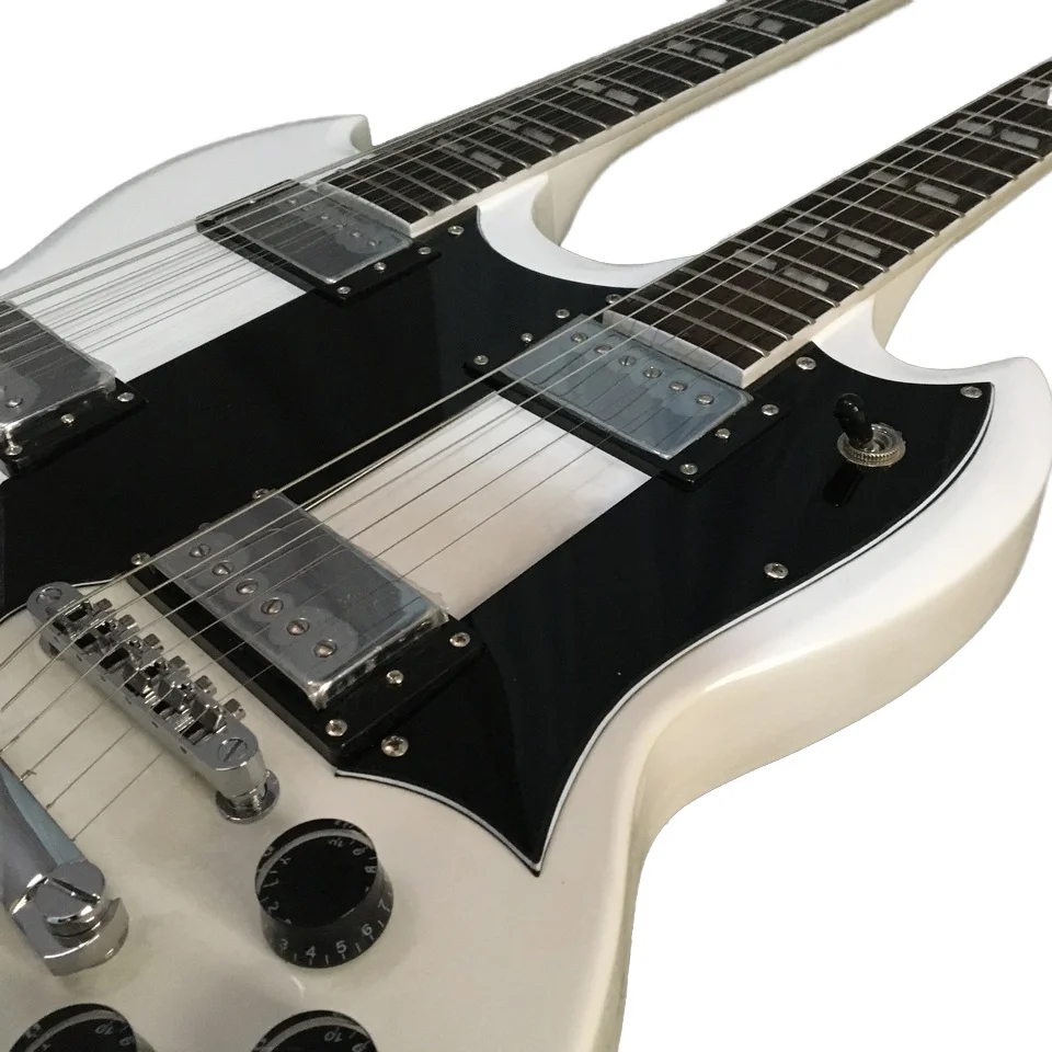 White&Red Double Neck Electric Guitar With 12+6 Strings Gold/Chrome Hardware Gbn Double Neck Guitar