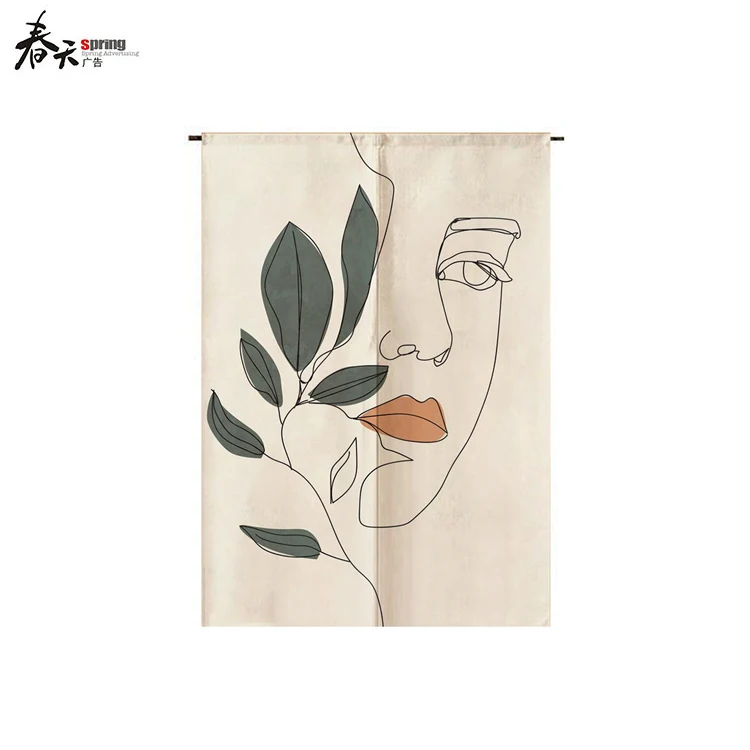 Abstract Design Linen Door Curtains Kitchen Entrance Curtain Customized Decoration Blackout Valance