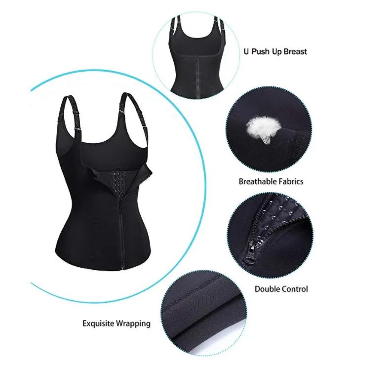 Sweat wicking vest neoprene court body suit waist trainer  corsets waist trainer waist trainer with hooks and zipper