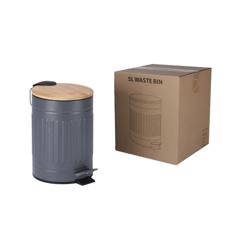 Indoor Foot Step Pedal Home kitchen Bathroom Toilet Trash Can Trash Bin Garbage Bin Innovative Dust Bin With Bamboo Lid