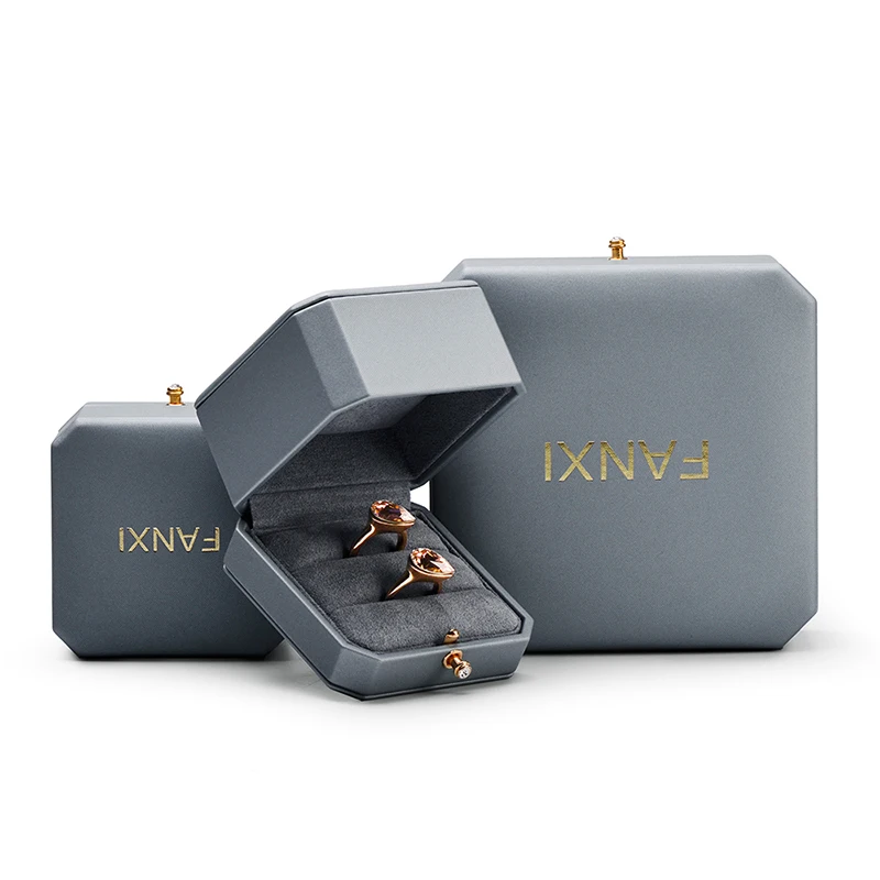 
New Arrival Octagonal shape Large Jewellery boxes Ring Earring Necklace Boxes light grey Pu leatherJewelry Packing Gift Box 
