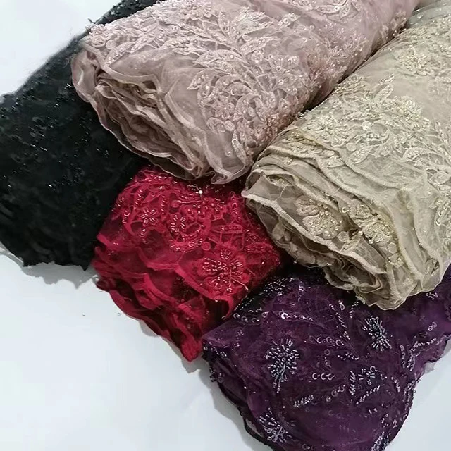 3D embroidery fabric mesh embroidery European and African lace fabric for wedding dress flower lace embroidery fabric