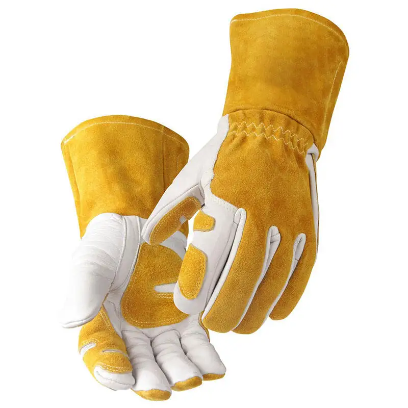Custom Logo Soft Cotton Lining Heat Resistance Grain Cowhide Leather Cowsplit Wear Resistant Mig Laser Work Welding Safety Glove
