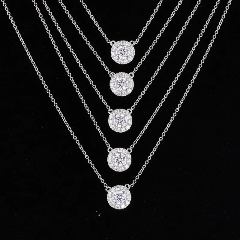Высокое качество HPHT CVD лабораторные ювелирные изделия с бриллиантами 0.5ct D VS1 круглые блестящие вырезанные алмазы ореолом Золотое ожерелье