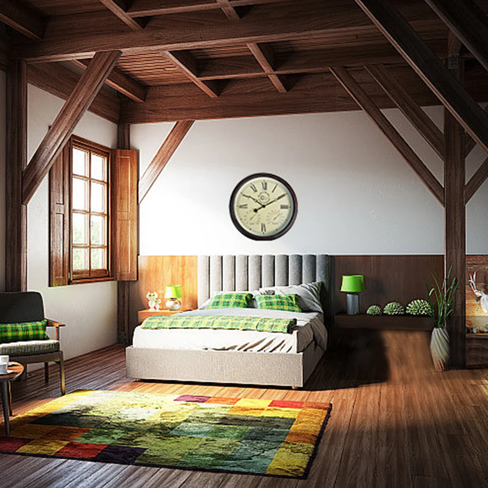 Esschert Design custom logo Roman numerals outdoor clock plastic antique brown wall clock with Color window box plastic handle