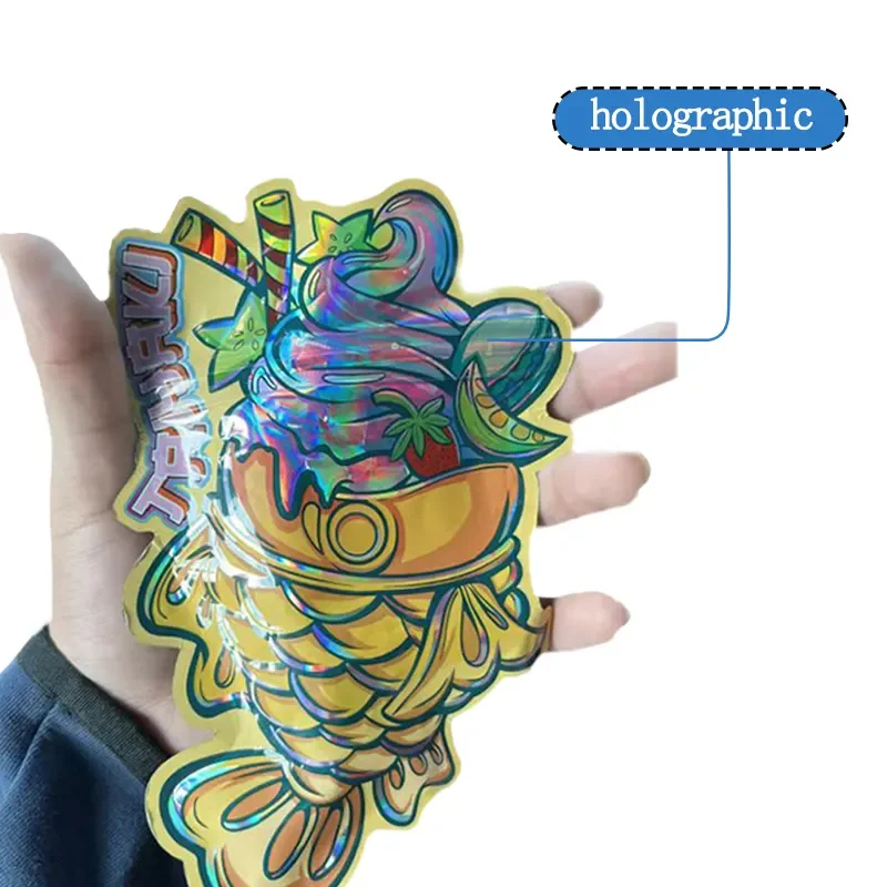 Customizable Printed Soft Touch Childproof Smell Proof Holographic 3.5 Gram Irregular Special Shape Gummies Die Cut Mylar Bag