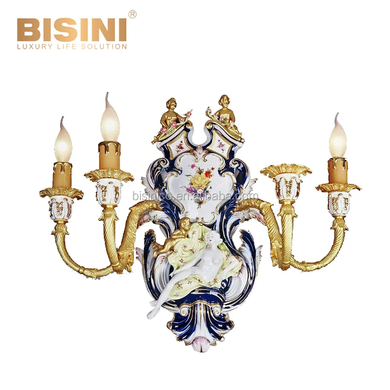 Original Classic Rococo Style Gold Cherub and Floral Ornate Two Arm Candle Wall Sconce for Villa