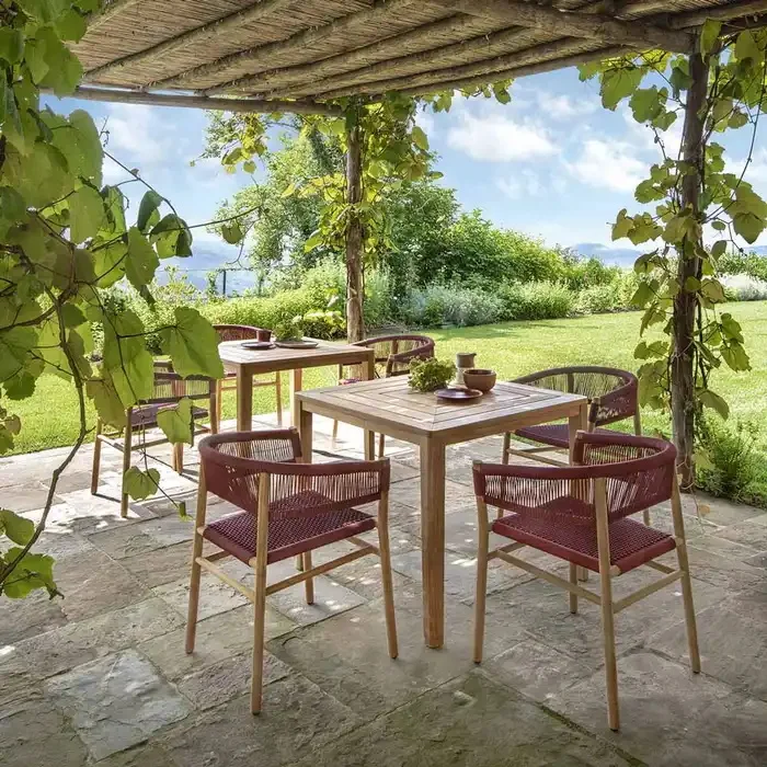 Modern garden teak table chair set rope dining wicker outdoor furniture