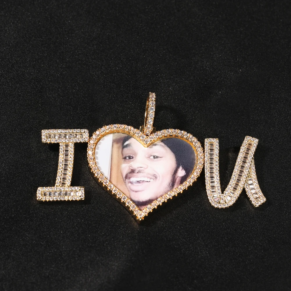 Personalized Memory Pictures Family Gift Custom Photo Name Necklace 18K Gold Plated Portrait I Love You Pendant Necklace
