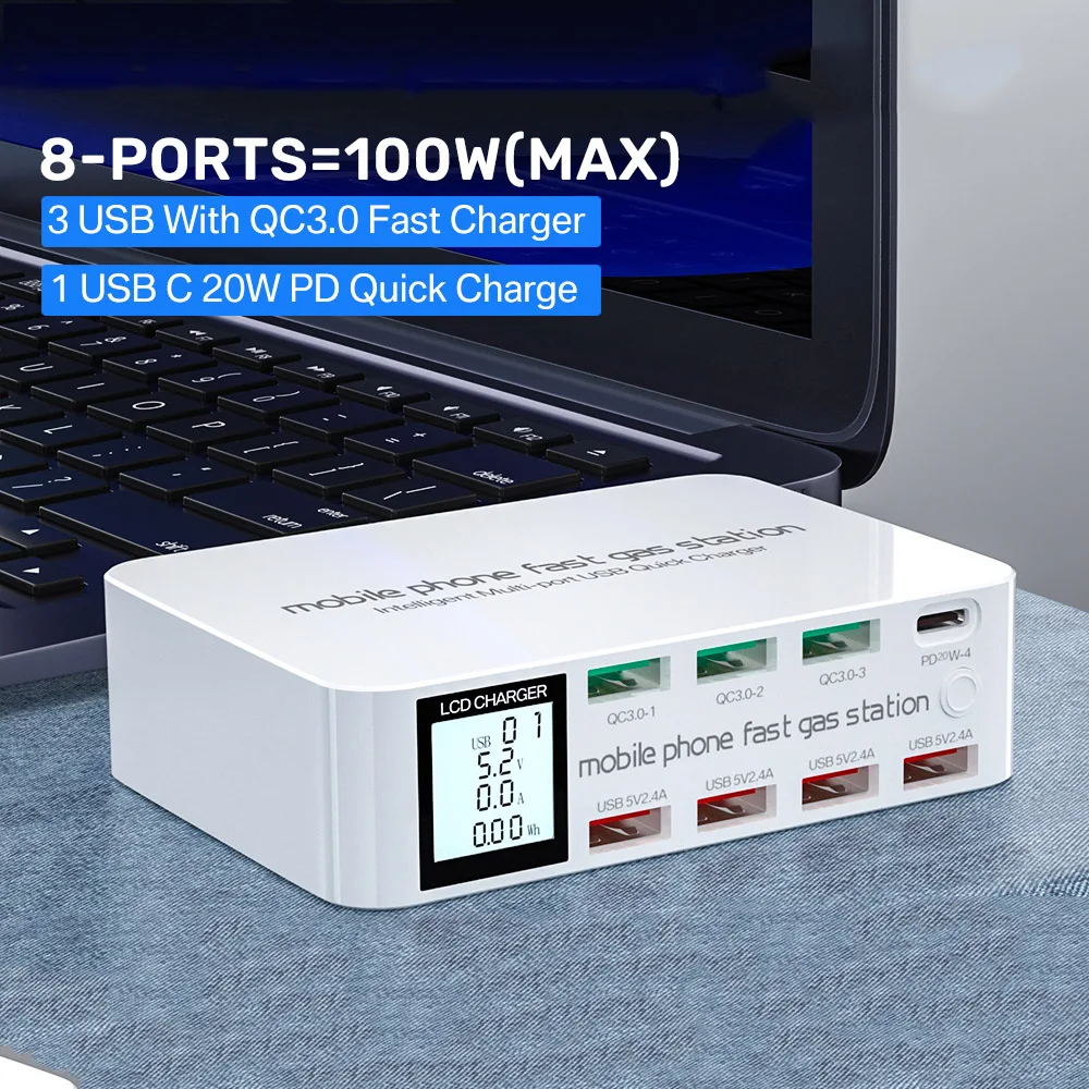 Quick Charge 3.0 USB Charger 100W Type C PD Fast Phone Charger 8 Ports For iphone 14 For Samsung Galaxy top selling products