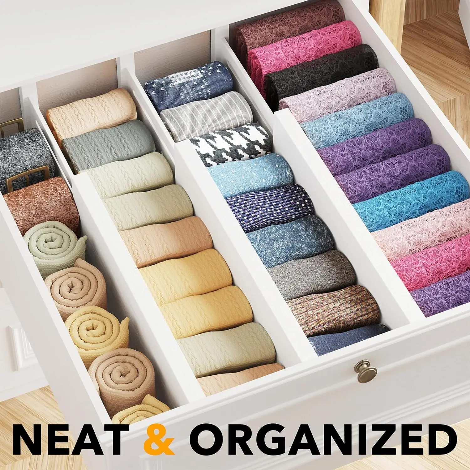 High Quality Custom Kitchen Accessories 6 Pcs White Drawer Organizers Bamboo Drawer Divider Expandable Kitchen Utensils