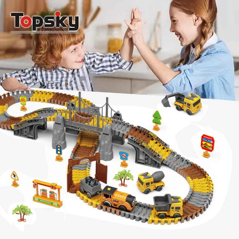 High Quality Diecast Race Tracks Vehicle Toy Boys DIY Assembly Flexible Track Play set with 3 PCS Construction Car for Kids Toys