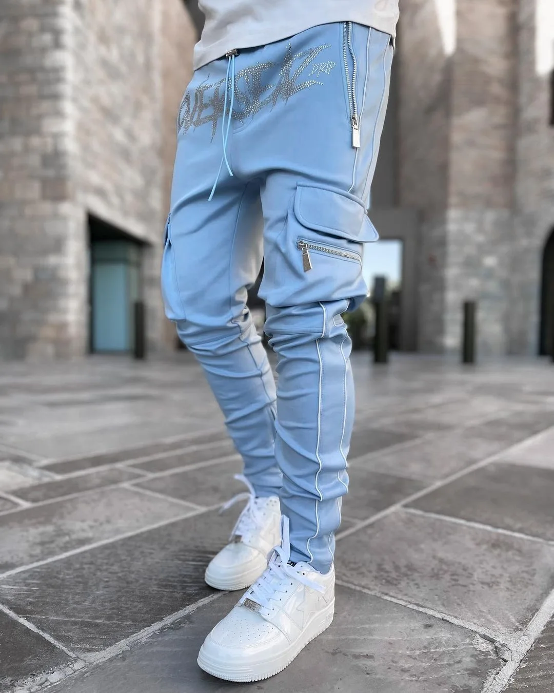 Custom Logo TG037 New arrival autumn elastic waist cargo pants long trousers reflective casual workout leggings